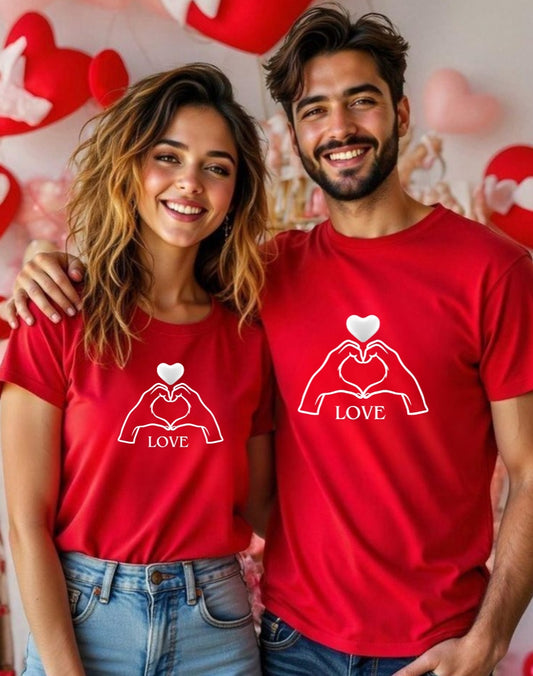 Red LOVE Couple T-Shirts – Matching Valentine's Day Outfits for Couples