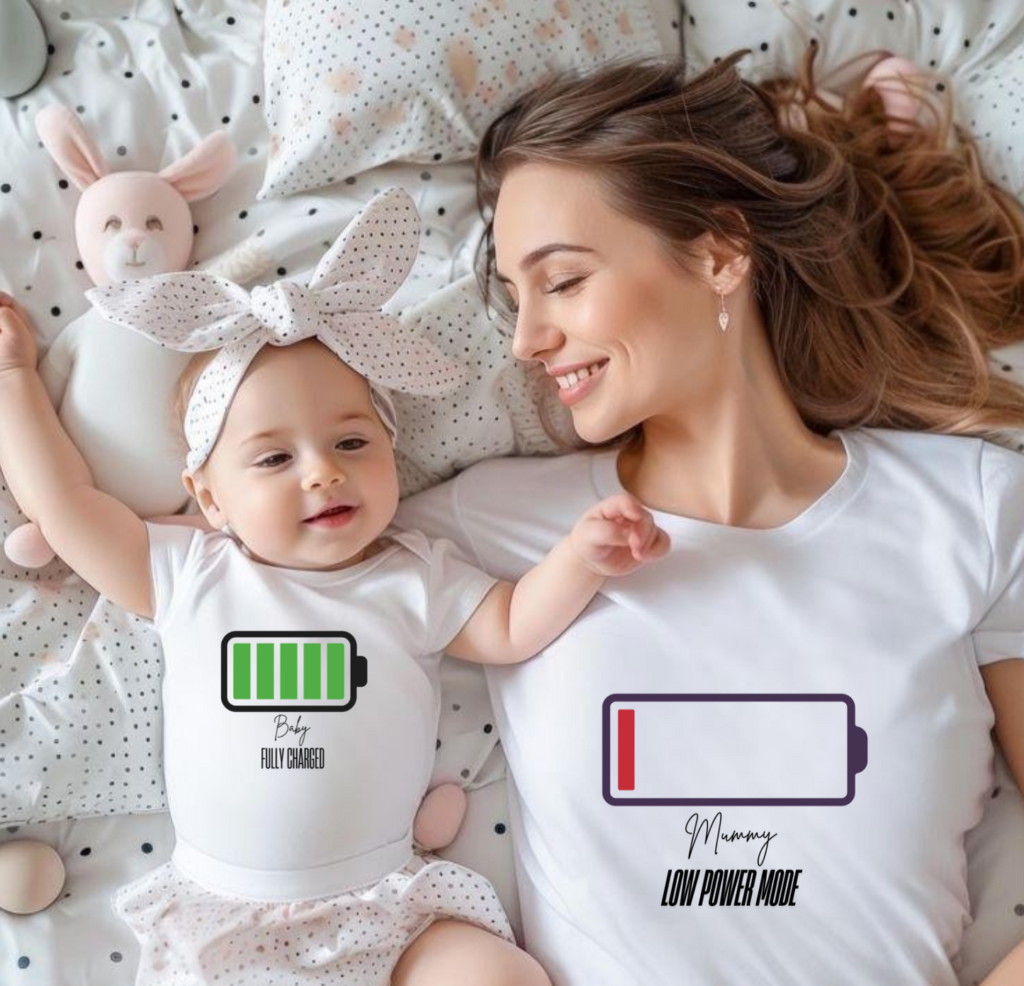 🔋 Mom & Baby Matching T-Shirts – "Fully Charged" & "Low Power Mode" 🔋
